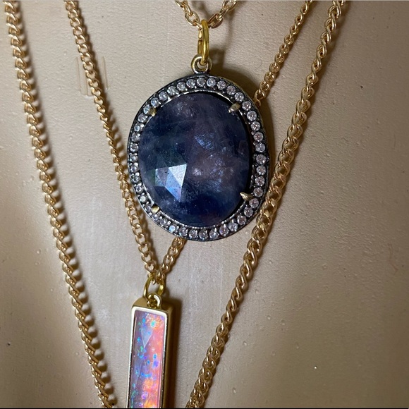 Laborite, opal, raw geode, golden snake necklace - Picture 6 of 8